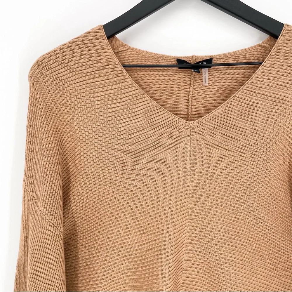 1. State Rib Knit Bubble Sleeve Pullover Sweater in Wild Oak Medium